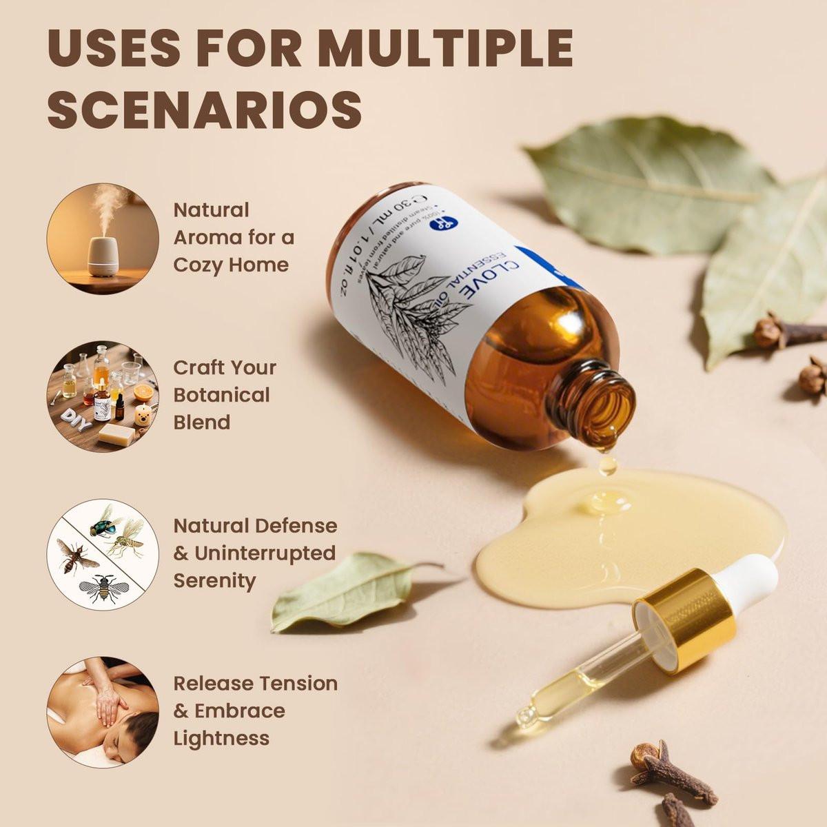 HIQILI 30 ml Nelkenöl für Zähne und Zahnfleisch, 100% rein natürlich, Mundpflege, DIY-Spray, Aromatherapie