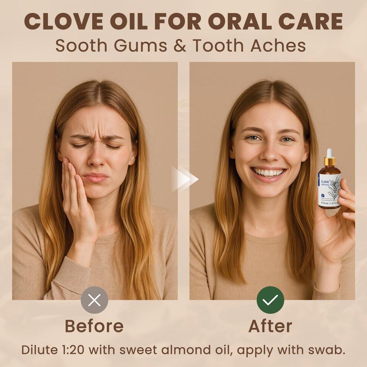 HIQILI 30 ml Nelkenöl für Zähne und Zahnfleisch, 100% rein natürlich, Mundpflege, DIY-Spray, Aromatherapie