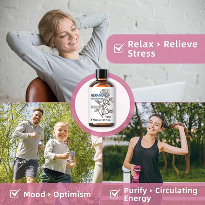 HIQILI Geraniumöl 30ml – 100% reines und natürliches ätherisches Öl für Haut, Diffuser & Kerzen, 1,01 Fl Oz