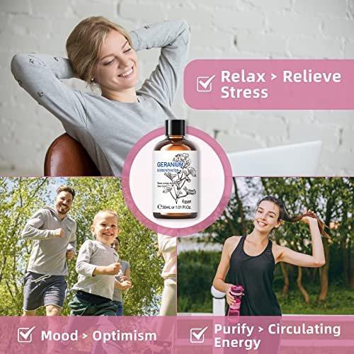 HIQILI Geraniumöl 30ml – 100% reines und natürliches ätherisches Öl für Haut, Diffuser & Kerzen, 1,01 Fl Oz
