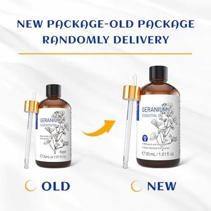 HIQILI Geraniumöl 30ml – 100% reines und natürliches ätherisches Öl für Haut, Diffuser & Kerzen, 1,01 Fl Oz