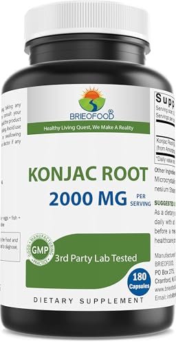 Brieofood Konjac-Wurzel Glucomannan 2000 mg pro Portion – 180 vegane Kapseln