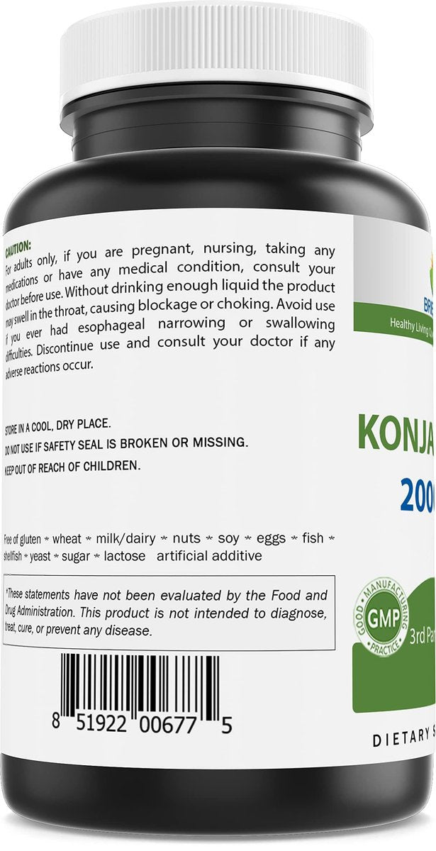 Brieofood Konjac-Wurzel Glucomannan 2000 mg pro Portion – 180 vegane Kapseln