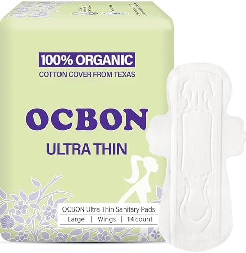 OCBON Unparfümierte, ultradünne Damenbinden (28 Stück, Large) – Bio-Baumwoll-Binden mit Flügeln für Frauen, super saugfähig & weich, Periodenschutz, hypoallergen