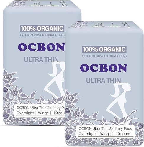 OCBON Unbeduftete ultradünne Damenbinden (20 Stück, Nachts) – Bio-Baumwoll-Binden mit Flügeln für Frauen, super saugfähig & weich, Periodenschutz, hypoallergen