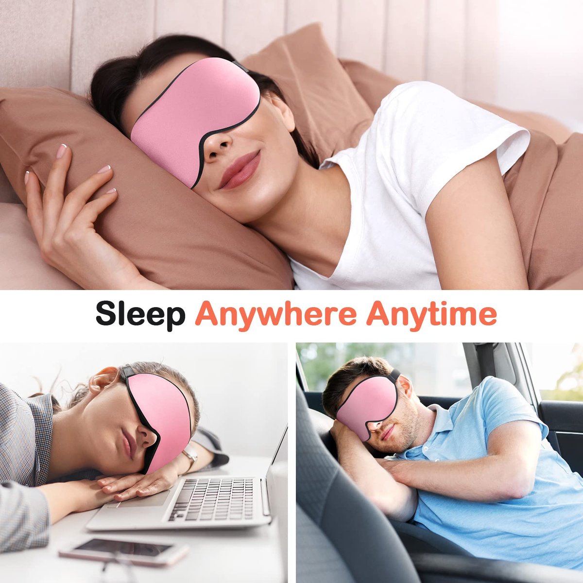 INNELO Schlafmaske für Seitenschläfer, 100% Lichtblockierende 3D-Konturierte Augenmaske mit Memory-Schaum, Kein Druck auf den Augen, Schlafbrille für Reisen, Nickerchen, Yoga, Rosa