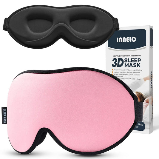 INNELO Schlafmaske für Seitenschläfer, 100% Lichtblockierende 3D-Konturierte Augenmaske mit Memory-Schaum, Kein Druck auf den Augen, Schlafbrille für Reisen, Nickerchen, Yoga, Rosa