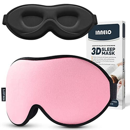 INNELO Schlafmaske für Seitenschläfer, 100% Lichtblockierende 3D-Konturierte Augenmaske mit Memory-Schaum, Kein Druck auf den Augen, Schlafbrille für Reisen, Nickerchen, Yoga, Rosa