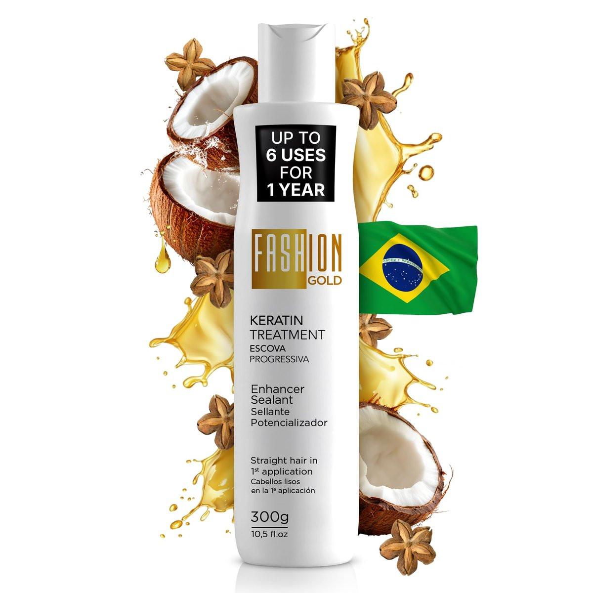 FASHION GOLD Keratin-Haarbehandlung, 6 Anwendungen pro Flasche, Keratin zum Glätten der Haare, Brasilianisches Glätten ohne Formaldehyd, Nanoplastie, 300 g