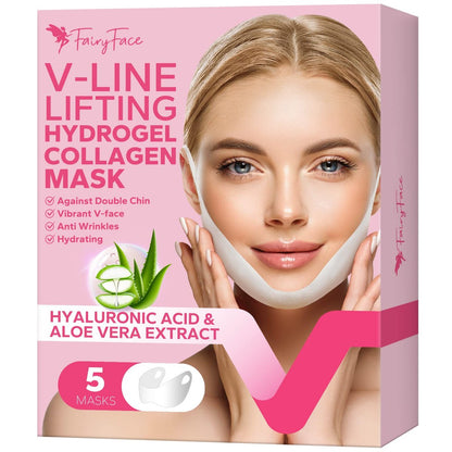 MCOMCE FairyFace V-Line Shaping Gesichtsmasken (5 Stück), Doppelkinn Reduzierer, Lifting Hydrogel Kollagen Maske mit Aloe Vera und Seetang, Anti-Aging und Anti-Falten