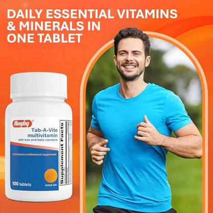 Rugby Tab-A-Vite Multivitamin mit Eisen und Beta-Carotin - Tägliches Multivitamin für Erwachsene, unterstützt die allgemeine Gesundheit, Multimineral-Ergänzung - 100 Tabletten