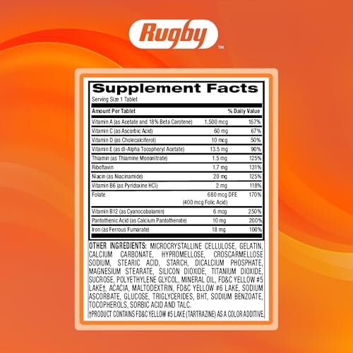 Rugby Tab-A-Vite Multivitamin mit Eisen und Beta-Carotin - Tägliches Multivitamin für Erwachsene, unterstützt die allgemeine Gesundheit, Multimineral-Ergänzung - 100 Tabletten