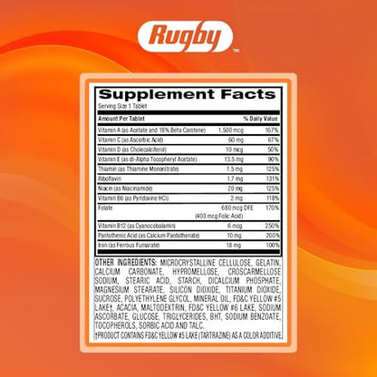 Rugby Tab-A-Vite Multivitamin mit Eisen und Beta-Carotin - Tägliches Multivitamin für Erwachsene, unterstützt die allgemeine Gesundheit, Multimineral-Ergänzung - 100 Tabletten