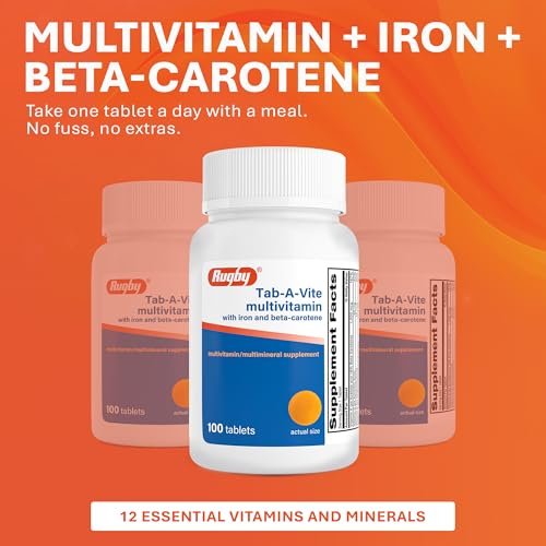 Rugby Tab-A-Vite Multivitamin mit Eisen und Beta-Carotin - Tägliches Multivitamin für Erwachsene, unterstützt die allgemeine Gesundheit, Multimineral-Ergänzung - 100 Tabletten