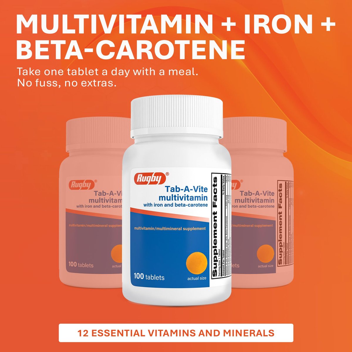 Rugby Tab-A-Vite Multivitamin mit Eisen und Beta-Carotin - Tägliches Multivitamin für Erwachsene, unterstützt die allgemeine Gesundheit, Multimineral-Ergänzung - 100 Tabletten