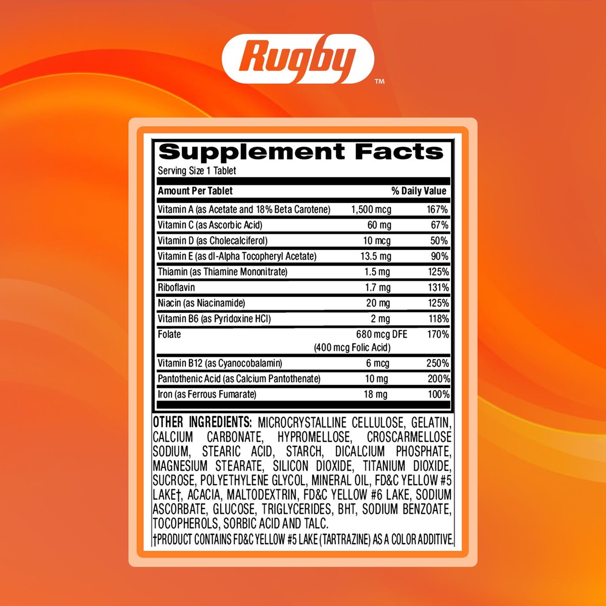 Rugby Tab-A-Vite Multivitamin mit Eisen und Beta-Carotin - Tägliches Multivitamin für Erwachsene, unterstützt die allgemeine Gesundheit, Multimineral-Ergänzung - 100 Tabletten