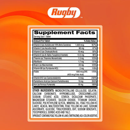 Rugby Tab-A-Vite Multivitamin mit Eisen und Beta-Carotin - Tägliches Multivitamin für Erwachsene, unterstützt die allgemeine Gesundheit, Multimineral-Ergänzung - 100 Tabletten