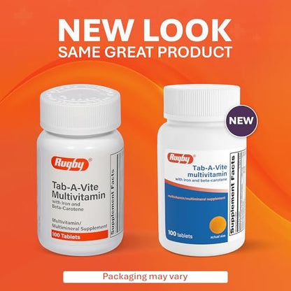 Rugby Tab-A-Vite Multivitamin mit Eisen und Beta-Carotin - Tägliches Multivitamin für Erwachsene, unterstützt die allgemeine Gesundheit, Multimineral-Ergänzung - 100 Tabletten