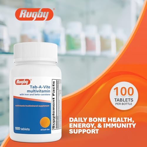 Rugby Tab-A-Vite Multivitamin mit Eisen und Beta-Carotin - Tägliches Multivitamin für Erwachsene, unterstützt die allgemeine Gesundheit, Multimineral-Ergänzung - 100 Tabletten