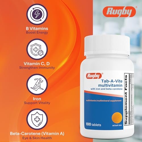 Rugby Tab-A-Vite Multivitamin mit Eisen und Beta-Carotin - Tägliches Multivitamin für Erwachsene, unterstützt die allgemeine Gesundheit, Multimineral-Ergänzung - 100 Tabletten