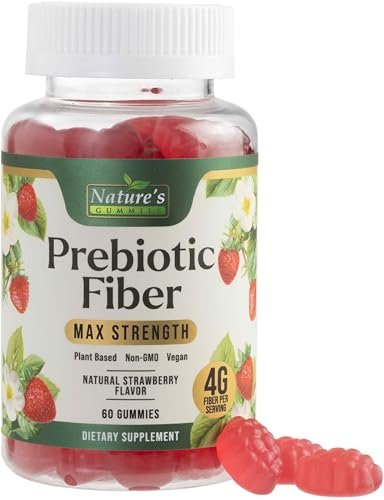 Präbiotische Faser-Gummis - 4g Ballaststoffe pro Portion - Extra starkes tägliches Nahrungsergänzungsmittel für Erwachsene - Leckerer Erdbeergeschmack - Pflanzliche Unterstützung für Verdauung und Regelmäßigkeit - 60 Gummis