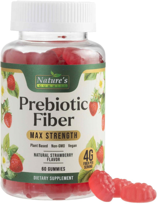 Präbiotische Faser-Gummis - 4g Ballaststoffe pro Portion - Extra starkes tägliches Nahrungsergänzungsmittel für Erwachsene - Leckerer Erdbeergeschmack - Pflanzliche Unterstützung für Verdauung und Regelmäßigkeit - 60 Gummis