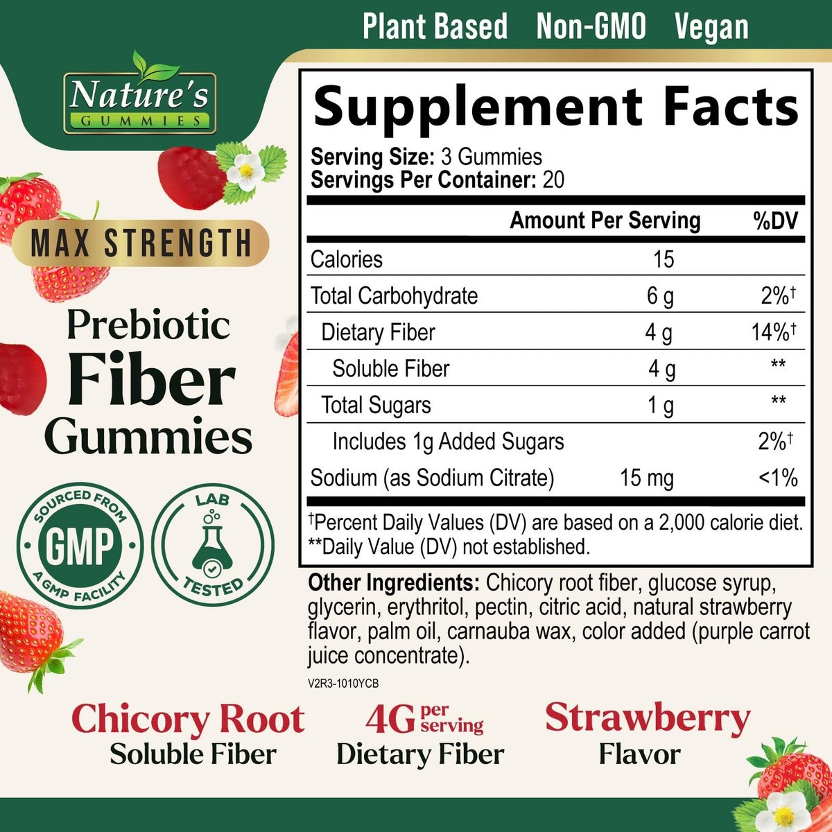 Präbiotische Faser-Gummis - 4g Ballaststoffe pro Portion - Extra starkes tägliches Nahrungsergänzungsmittel für Erwachsene - Leckerer Erdbeergeschmack - Pflanzliche Unterstützung für Verdauung und Regelmäßigkeit - 60 Gummis