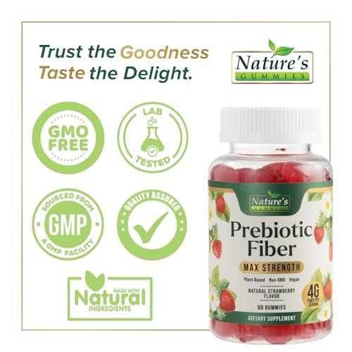 Präbiotische Faser-Gummis - 4g Ballaststoffe pro Portion - Extra starkes tägliches Nahrungsergänzungsmittel für Erwachsene - Leckerer Erdbeergeschmack - Pflanzliche Unterstützung für Verdauung und Regelmäßigkeit - 60 Gummis