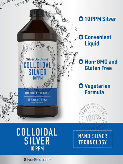 Carlyle Kolloidales Silber Liquid | 10 PPM | 16 fl. oz (473 ml) | Mit Nano-Silber-Technologie | Vegetarisches, Nicht-GVO, Glutenfreies Nahrungsergänzungsmittel