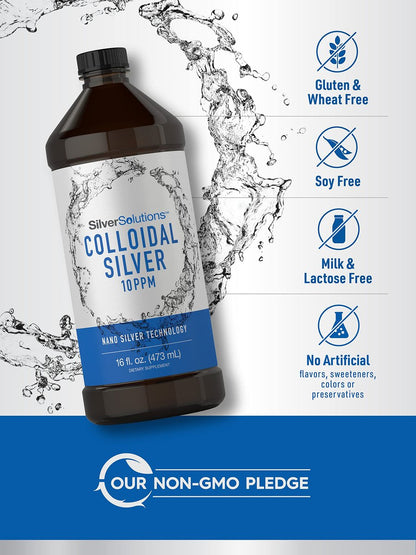 Carlyle Kolloidales Silber Liquid | 10 PPM | 16 fl. oz (473 ml) | Mit Nano-Silber-Technologie | Vegetarisches, Nicht-GVO, Glutenfreies Nahrungsergänzungsmittel
