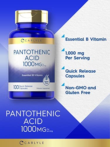 Carlyle Pantothensäure Vitamin B5 | 1000 mg | 100 Kapseln | Nicht-GVO, glutenfrei