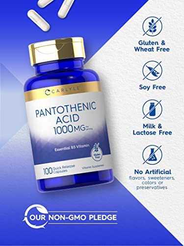 Carlyle Pantothensäure Vitamin B5 | 1000 mg | 100 Kapseln | Nicht-GVO, glutenfrei