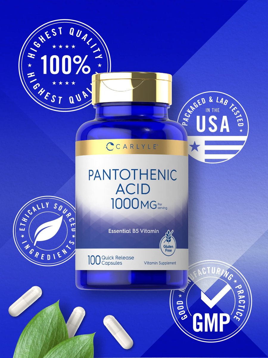 Carlyle Pantothensäure Vitamin B5 | 1000 mg | 100 Kapseln | Nicht-GVO, glutenfrei