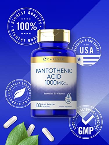 Carlyle Pantothensäure Vitamin B5 | 1000 mg | 100 Kapseln | Nicht-GVO, glutenfrei