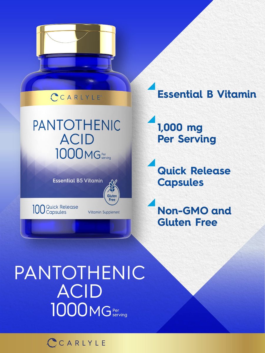 Carlyle Pantothensäure Vitamin B5 | 1000 mg | 100 Kapseln | Nicht-GVO, glutenfrei