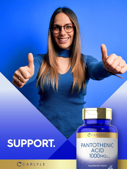 Carlyle Pantothensäure Vitamin B5 | 1000 mg | 100 Kapseln | Nicht-GVO, glutenfrei