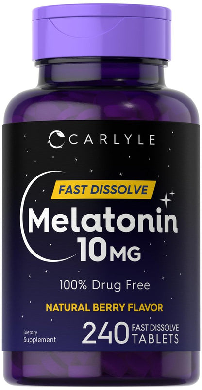 Carlyle Melatonin 10mg Fast-Dissolve Tabletten – 240 Stück – Beerengeschmack – 100% Arzneimittelfrei – Vegetarisches, Nicht-GVO, Glutenfreies Nahrungsergänzungsmittel