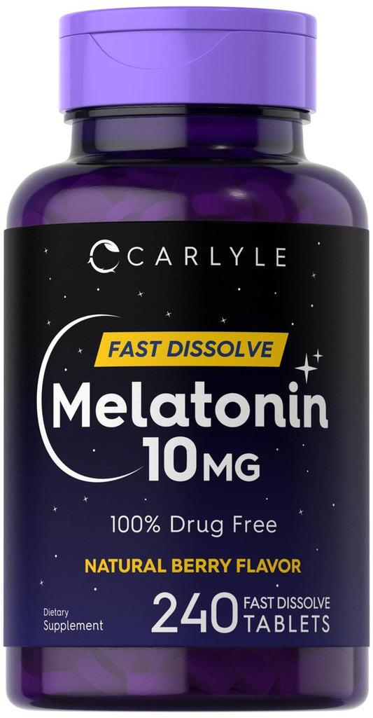 Carlyle Melatonin 10mg Fast-Dissolve Tabletten – 240 Stück – Beerengeschmack – 100% Arzneimittelfrei – Vegetarisches, Nicht-GVO, Glutenfreies Nahrungsergänzungsmittel