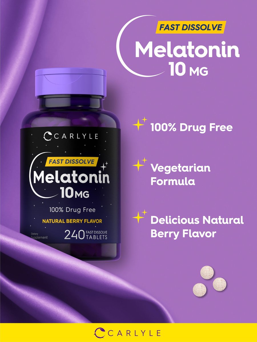 Carlyle Melatonin 10mg Fast-Dissolve Tabletten – 240 Stück – Beerengeschmack – 100% Arzneimittelfrei – Vegetarisches, Nicht-GVO, Glutenfreies Nahrungsergänzungsmittel