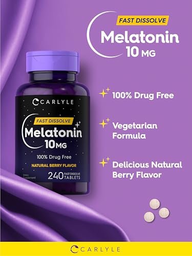 Carlyle Melatonin 10mg Fast-Dissolve Tabletten – 240 Stück – Beerengeschmack – 100% Arzneimittelfrei – Vegetarisches, Nicht-GVO, Glutenfreies Nahrungsergänzungsmittel