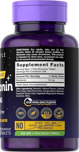 Carlyle Melatonin 10mg Fast-Dissolve Tabletten – 240 Stück – Beerengeschmack – 100% Arzneimittelfrei – Vegetarisches, Nicht-GVO, Glutenfreies Nahrungsergänzungsmittel