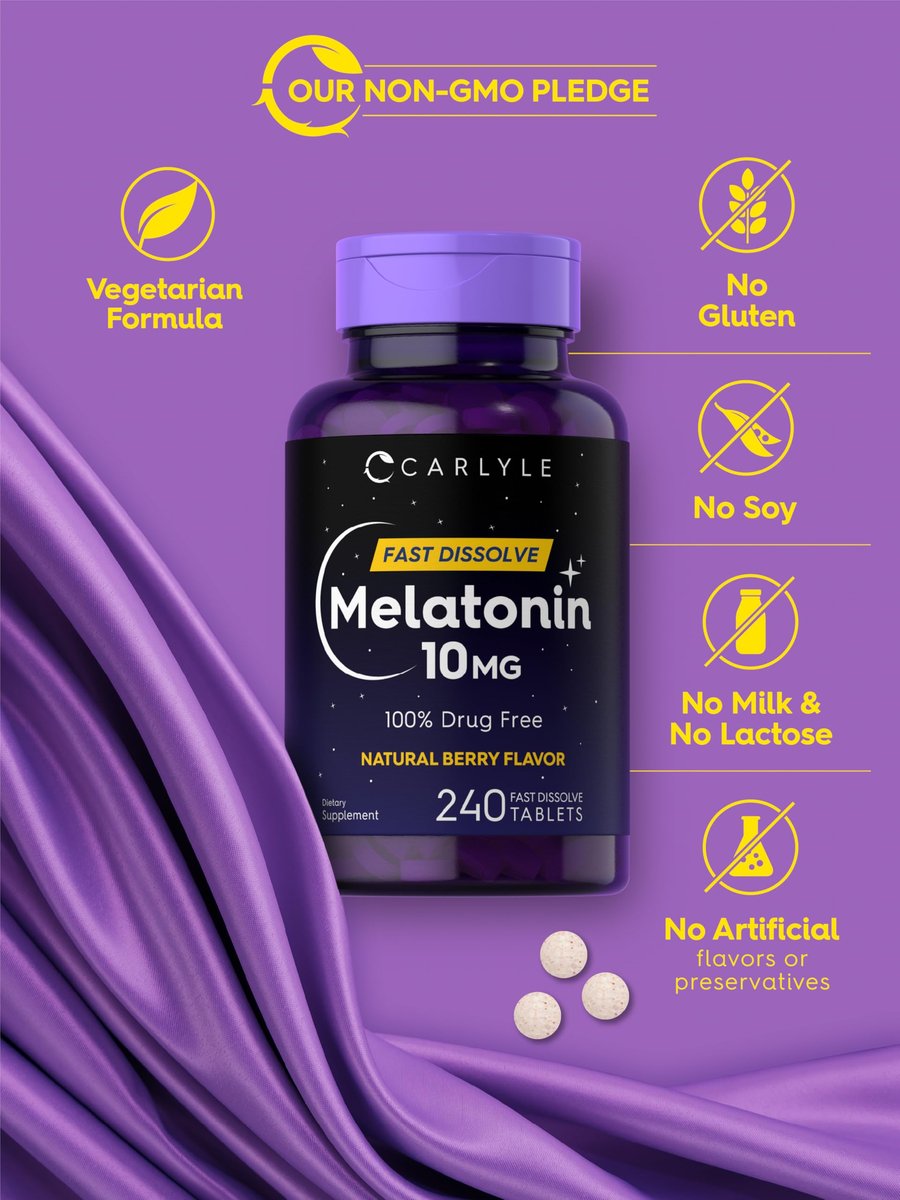 Carlyle Melatonin 10mg Fast-Dissolve Tabletten – 240 Stück – Beerengeschmack – 100% Arzneimittelfrei – Vegetarisches, Nicht-GVO, Glutenfreies Nahrungsergänzungsmittel
