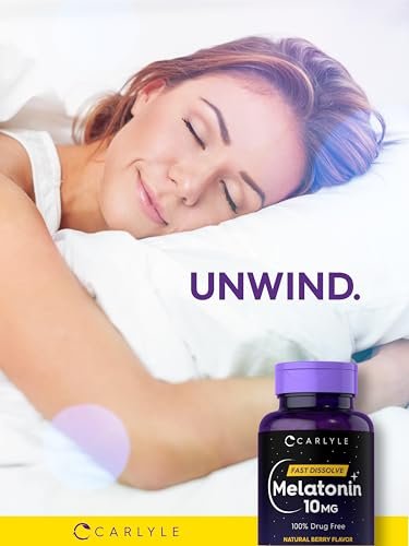Carlyle Melatonin 10mg Fast-Dissolve Tabletten – 240 Stück – Beerengeschmack – 100% Arzneimittelfrei – Vegetarisches, Nicht-GVO, Glutenfreies Nahrungsergänzungsmittel