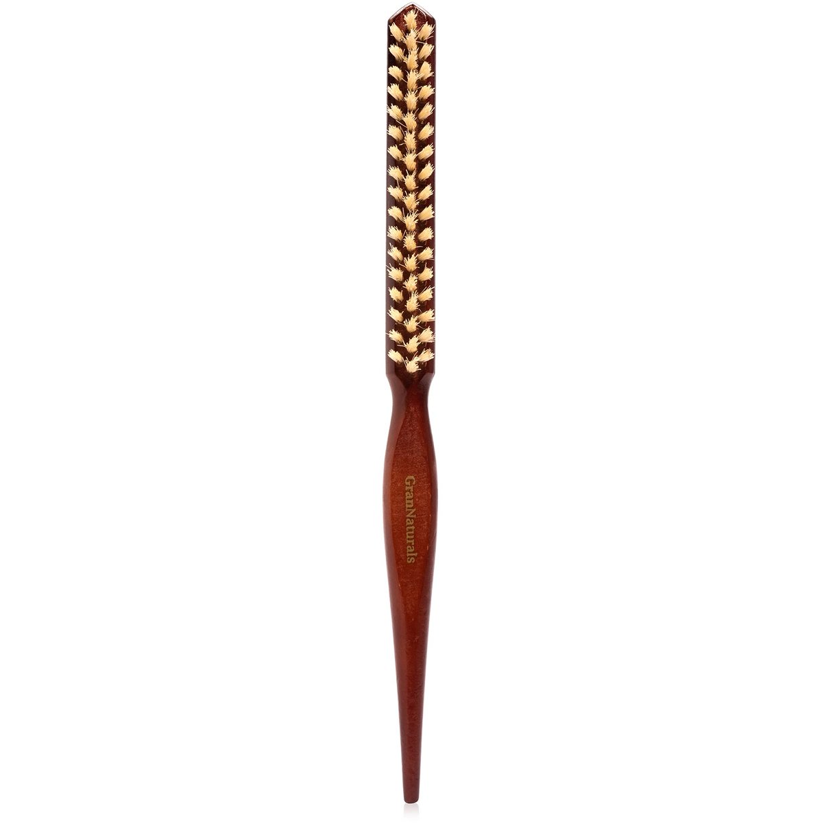 GranNaturals Soft Boar Bristle Teasing Brush für Slick Back Hair, Backcombing, Edge Control, Glättung von Babyhaaren – Weiße Borsten, Holzstiel mit Rattankammgriff