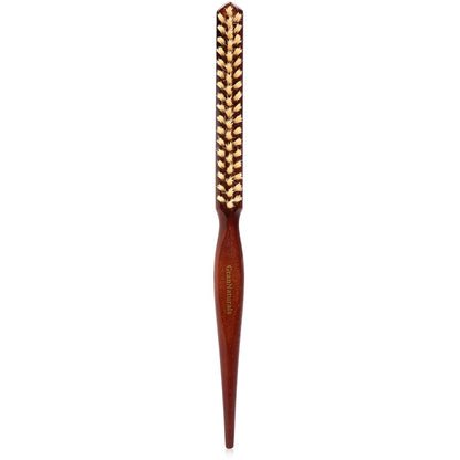GranNaturals Soft Boar Bristle Teasing Brush für Slick Back Hair, Backcombing, Edge Control, Glättung von Babyhaaren – Weiße Borsten, Holzstiel mit Rattankammgriff