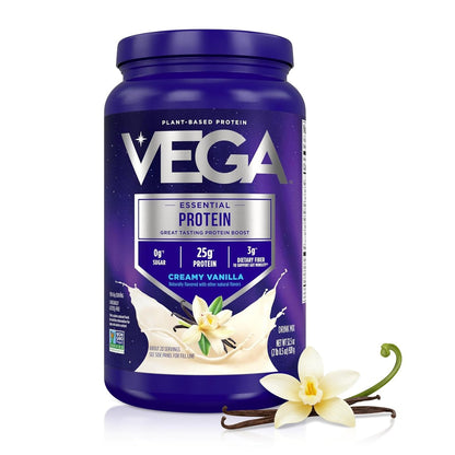 Vega Essential Protein – 25g pflanzliches Proteinpulver, cremige Vanille, vegan für einen milchfreien Vanille-Shake – Große Dose, 920 g (20 Portionen)