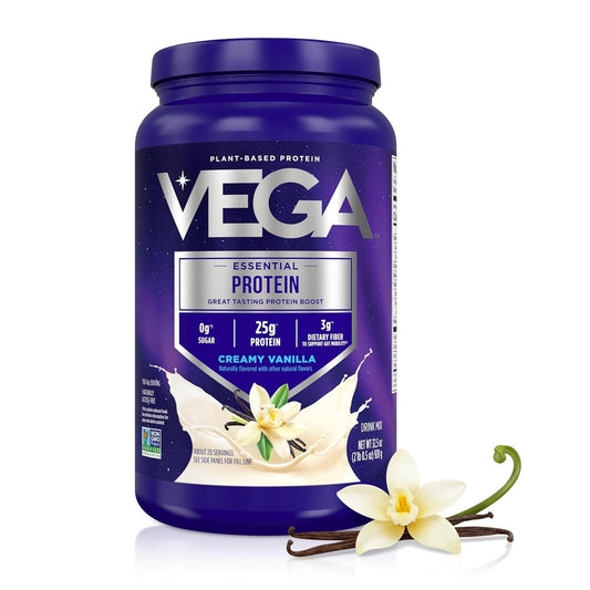 Vega Essential Protein – 25g pflanzliches Proteinpulver, cremige Vanille, vegan für einen milchfreien Vanille-Shake – Große Dose, 920 g (20 Portionen)