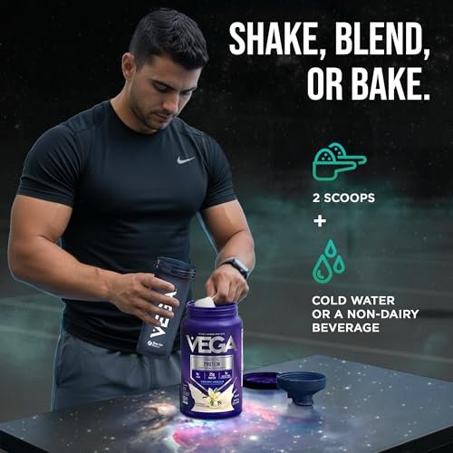Vega Essential Protein – 25g pflanzliches Proteinpulver, cremige Vanille, vegan für einen milchfreien Vanille-Shake – Große Dose, 920 g (20 Portionen)