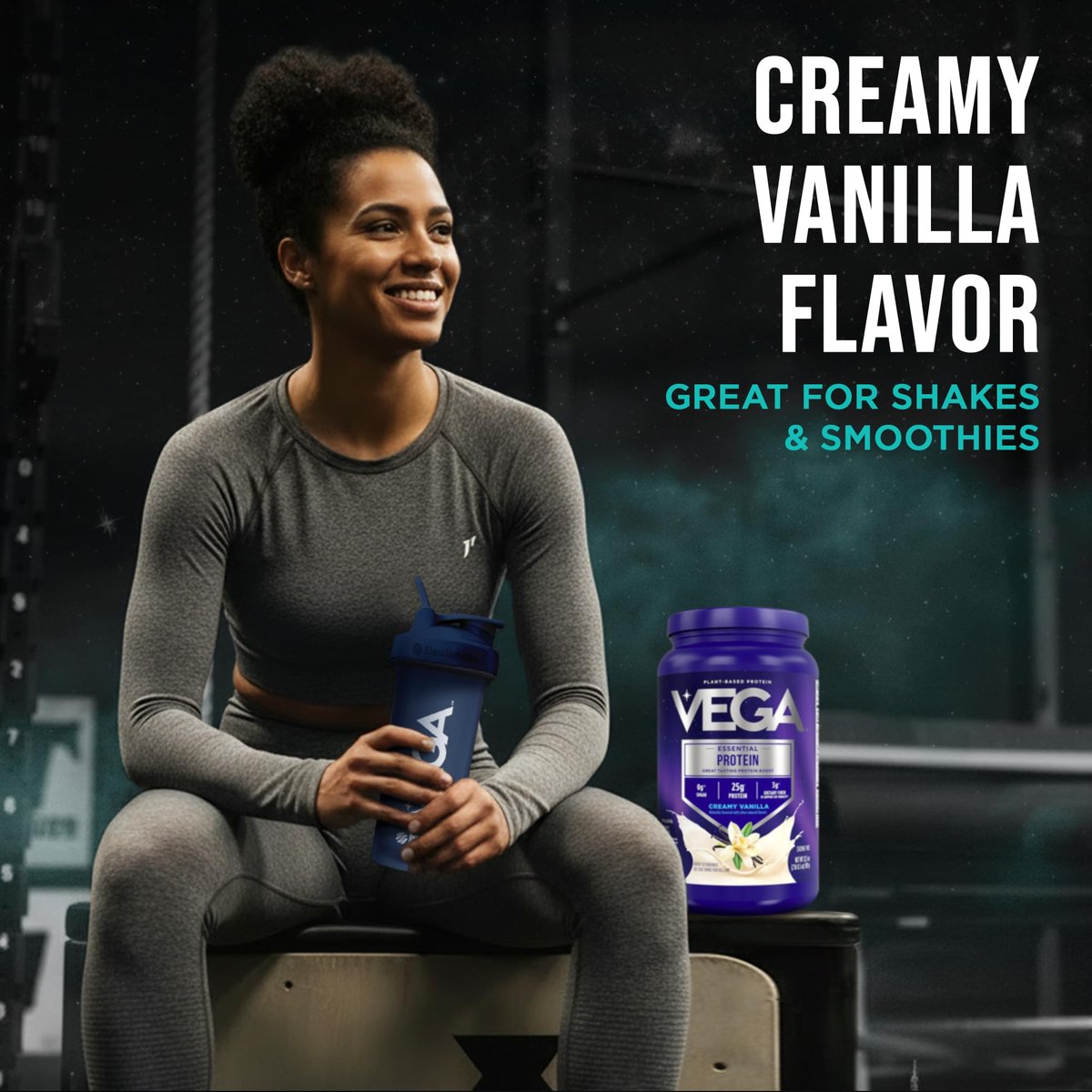 Vega Essential Protein – 25g pflanzliches Proteinpulver, cremige Vanille, vegan für einen milchfreien Vanille-Shake – Große Dose, 920 g (20 Portionen)