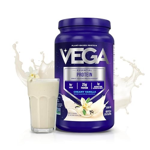 Vega Essential Protein – 25g pflanzliches Proteinpulver, cremige Vanille, vegan für einen milchfreien Vanille-Shake – Große Dose, 920 g (20 Portionen)